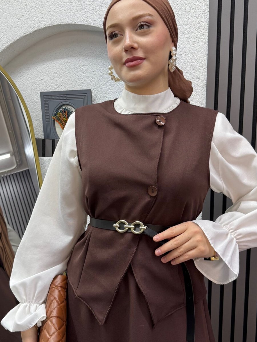 Ensa Tesettür Kahverengi Nisa İkili Takım Kahve