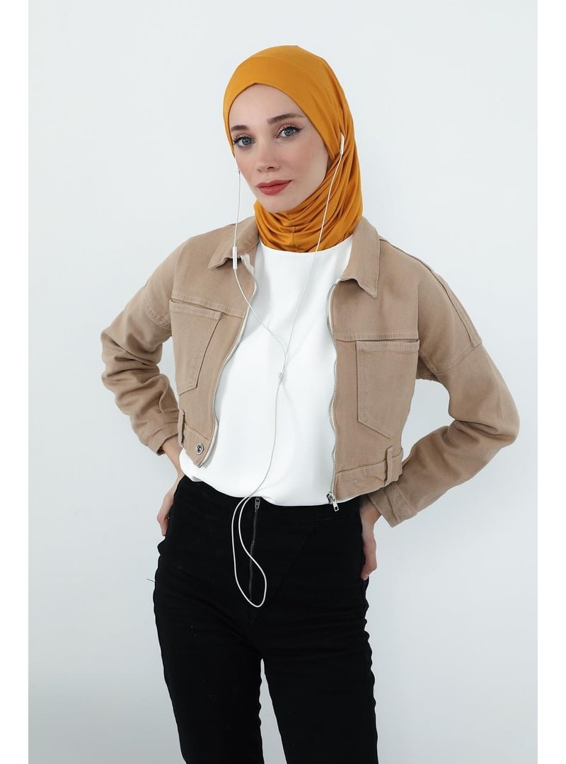 Aisha`s Design Hardal Boyun Kapatıcı Özellikli Ve Kulaklık Girişli Penye Bone,b