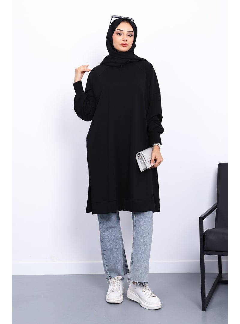 İmaj Butik Siyah Yanları Yırtmaçlı Modal Tunik