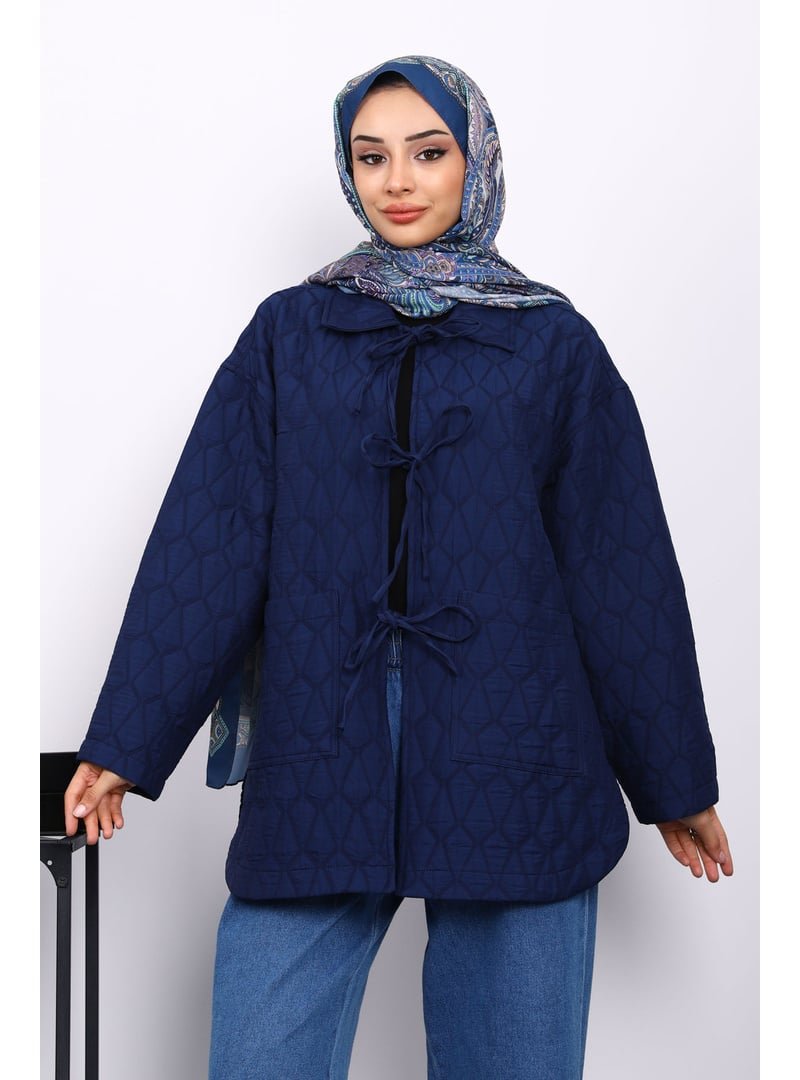 İmaj Butik Lacivert Yakalı Çift Cepli Kapitone Ceket