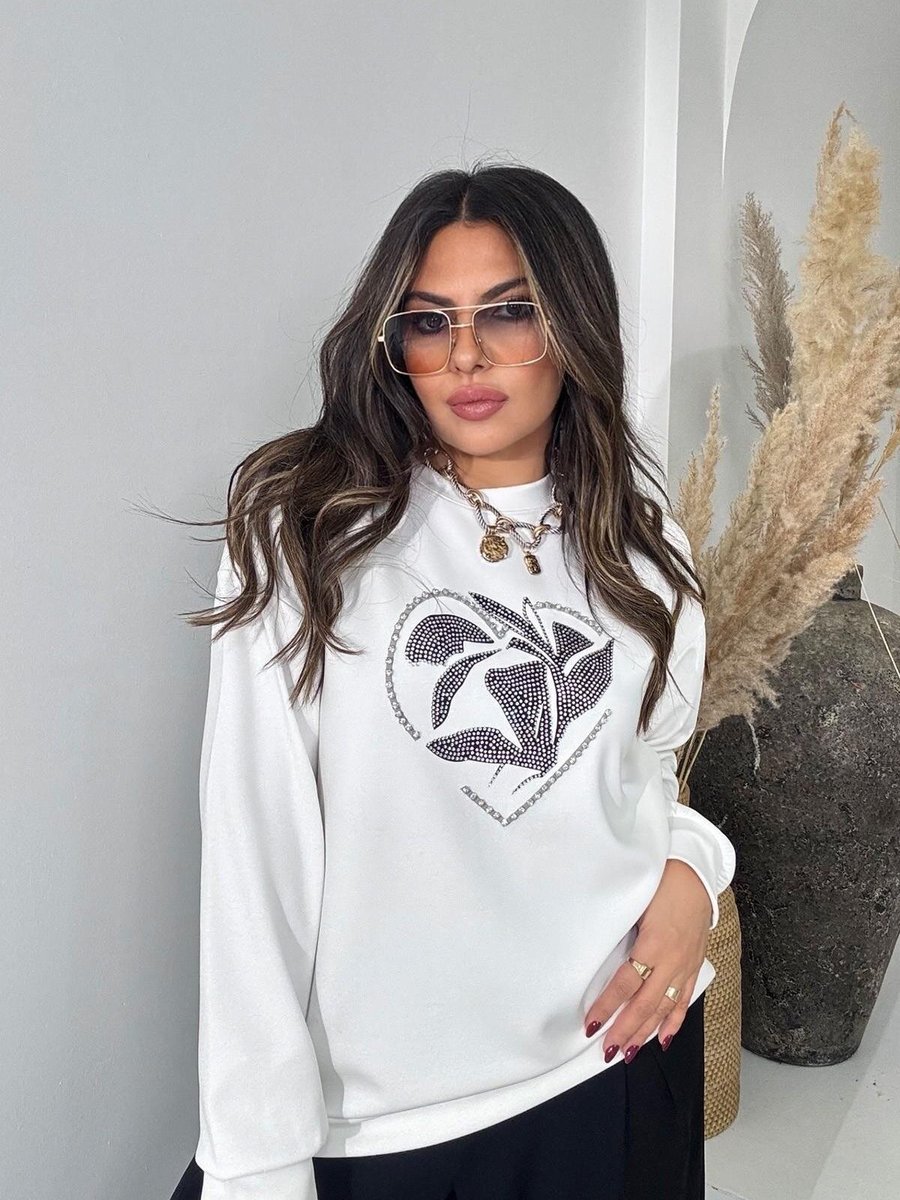 Sohotique By P Ekru Marka Model Taşlı Yaprak Desen Sweatshirt