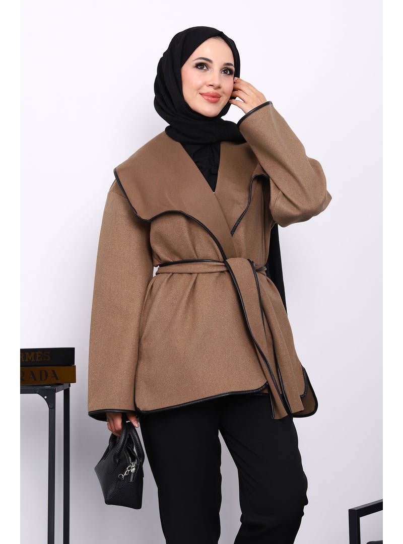 İmaj Butik Vizon Deri Biyeli Şal Yaka Kaşe Ceket İmaj Butik Vizon Deri Biyeli Şal Yaka Kaşe Ceket