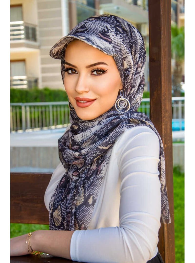 AİŞE TESETTÜR Yılan Derisi Desen Kepli Bandana Şapka Şal