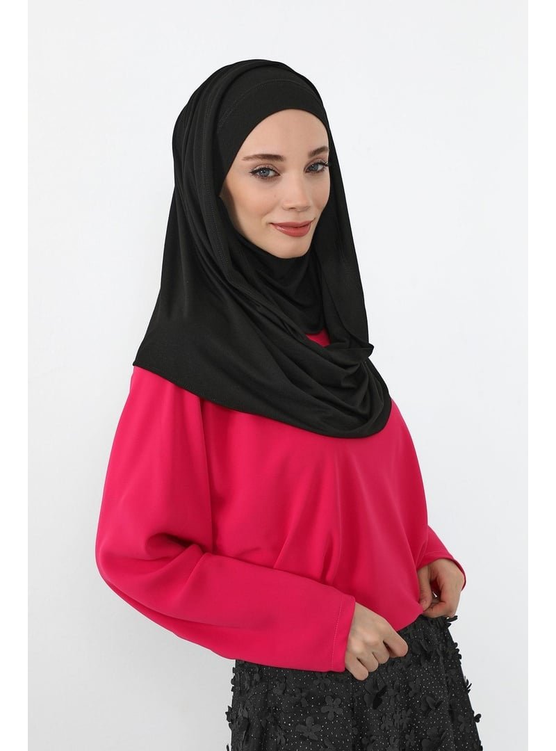 Aisha`s Design Siyah Boyun Kapatan Peçe Özellikli Penye Boneli Şal,ps