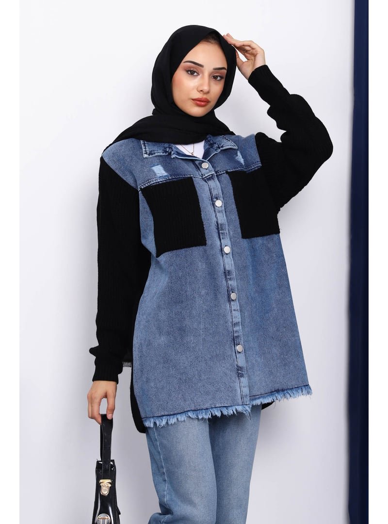 İmaj Butik Siyah Kot Garnili Triko Hırka İmaj Butik Siyah Kot Garnili Triko Hırka