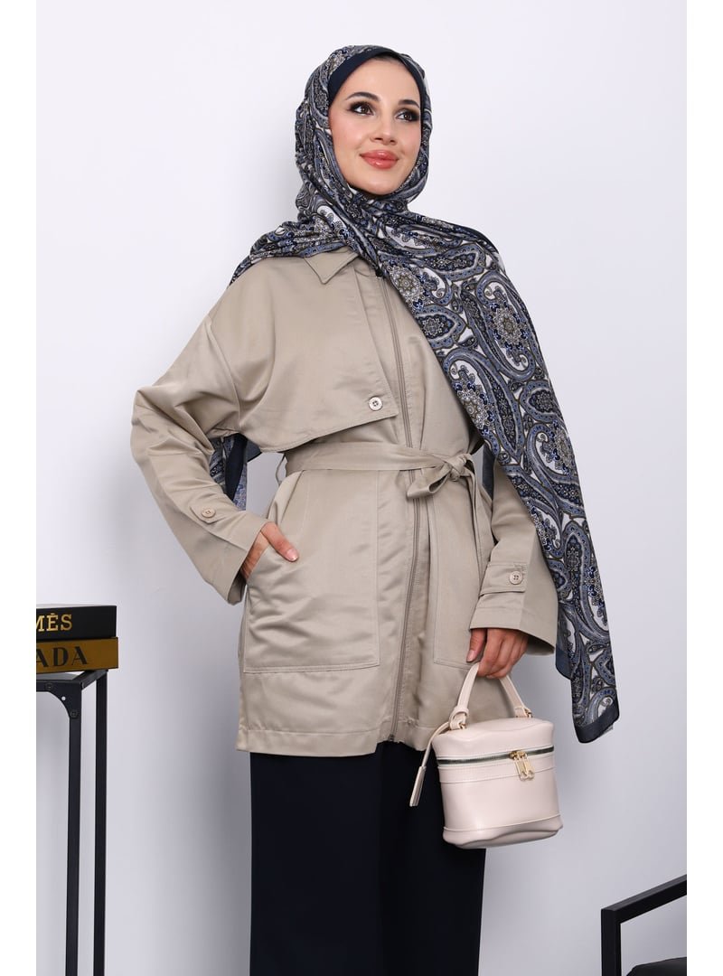 İmaj Butik Taş Cep Detaylı Kuşaklı Ceket