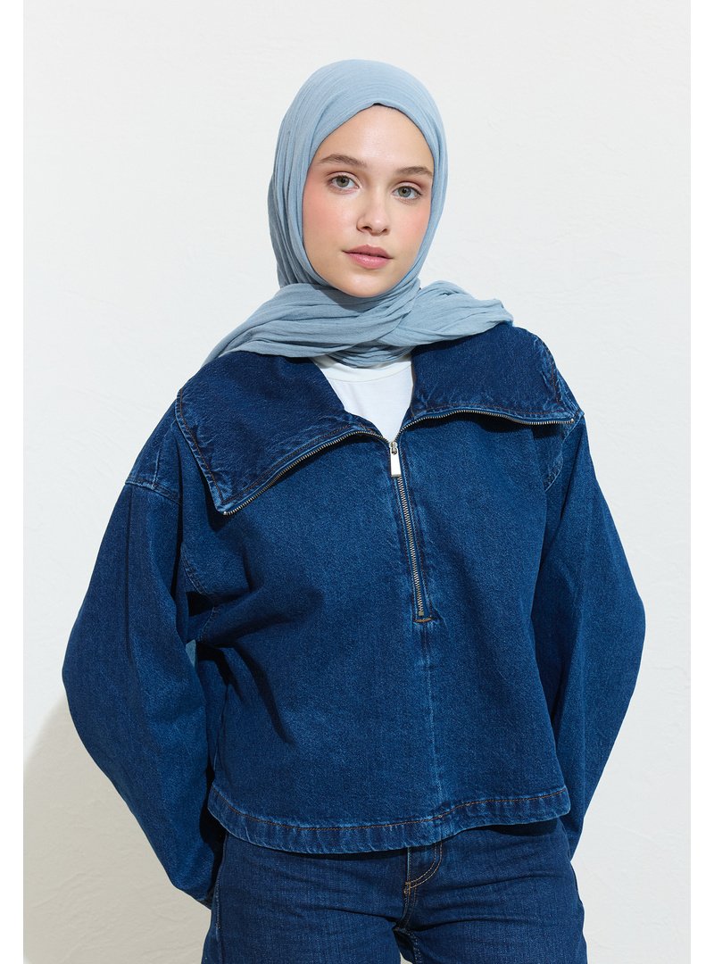 FRESHSCARFS Pamuklu Keten Şal Blue Boba Mılk