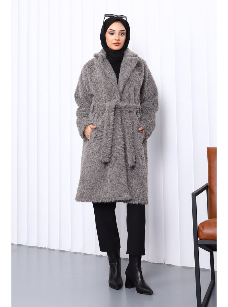 İmaj Butik Füme Düğmeli Uzun Cepli Kürk Kaban