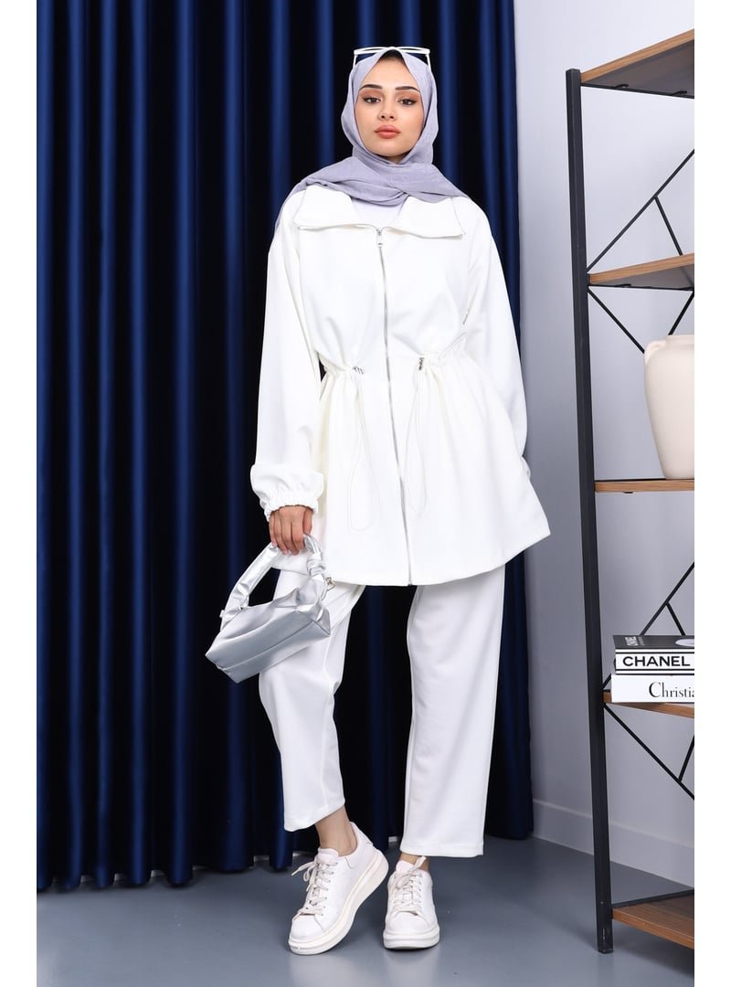 İmaj Butik Ekru Bel Lastikli Tunik Pantolonlu Takım