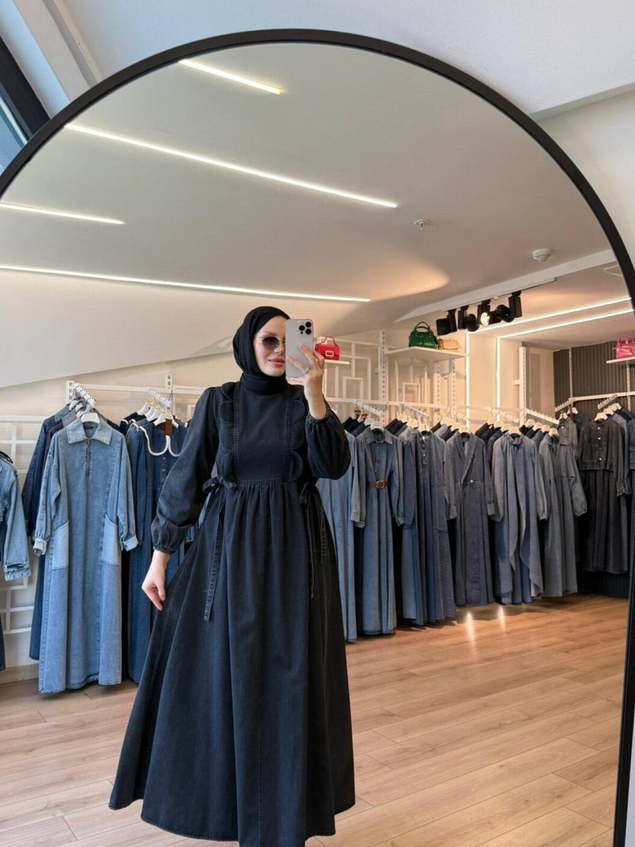 OlaLady Siyah Heidi Modeli Denim Kot Elbise