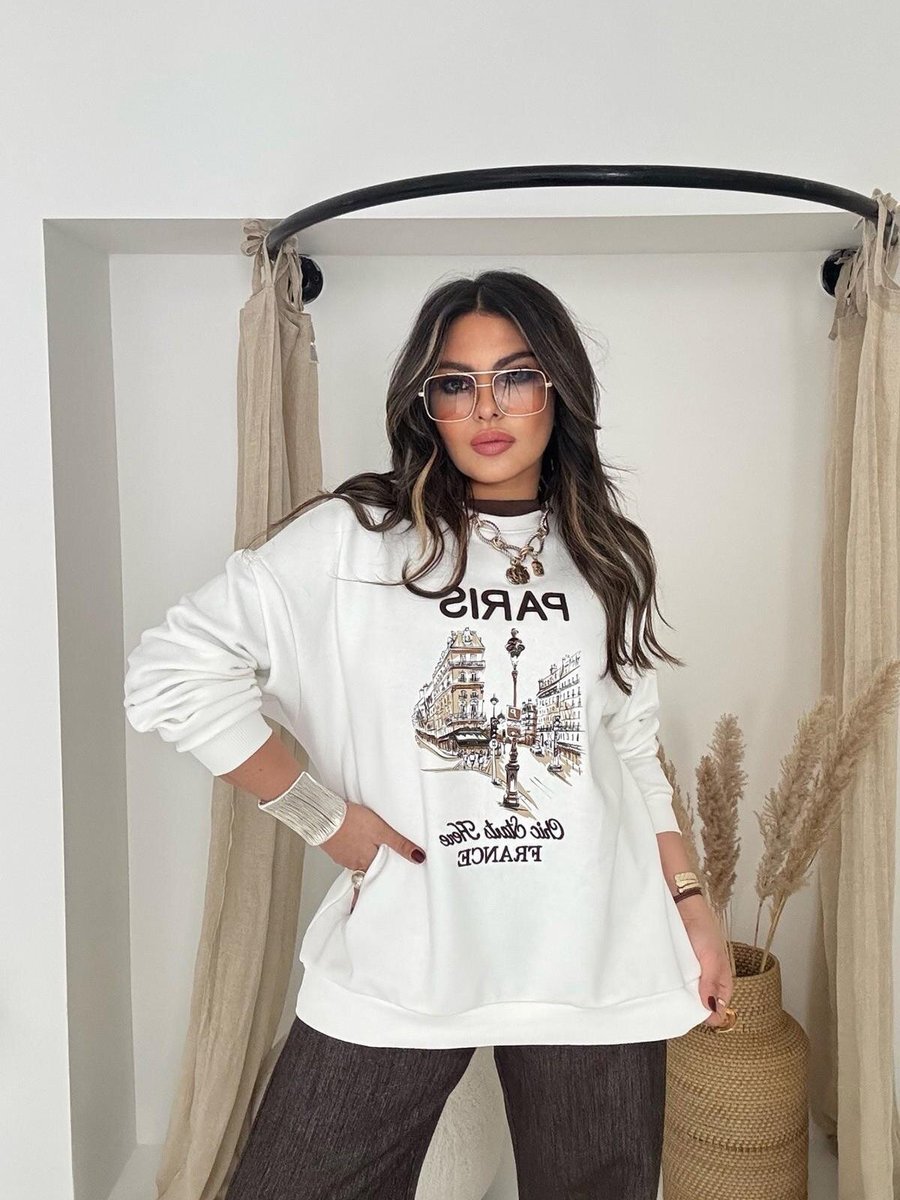 Sohotique By P Ekru İşlemeli Paris Sweatshirt