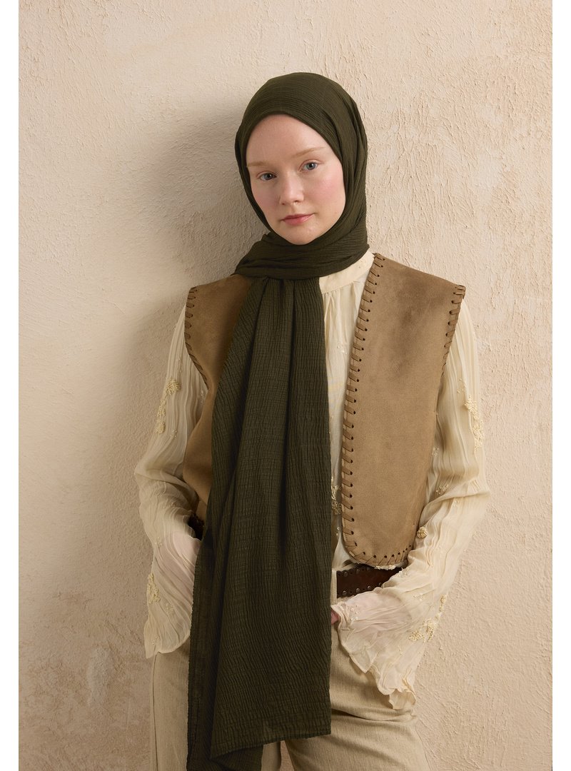 FRESHSCARFS Modal Krinkıl Şal Asker Yeşili