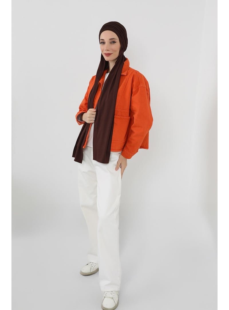 Aisha`s Design Kahverengi İç Boneli Hazır Penye Şal,ps