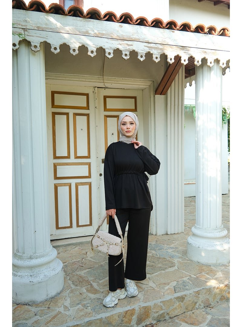 Locco Moda Siyah Bel Bağlama Detay İkili Takım