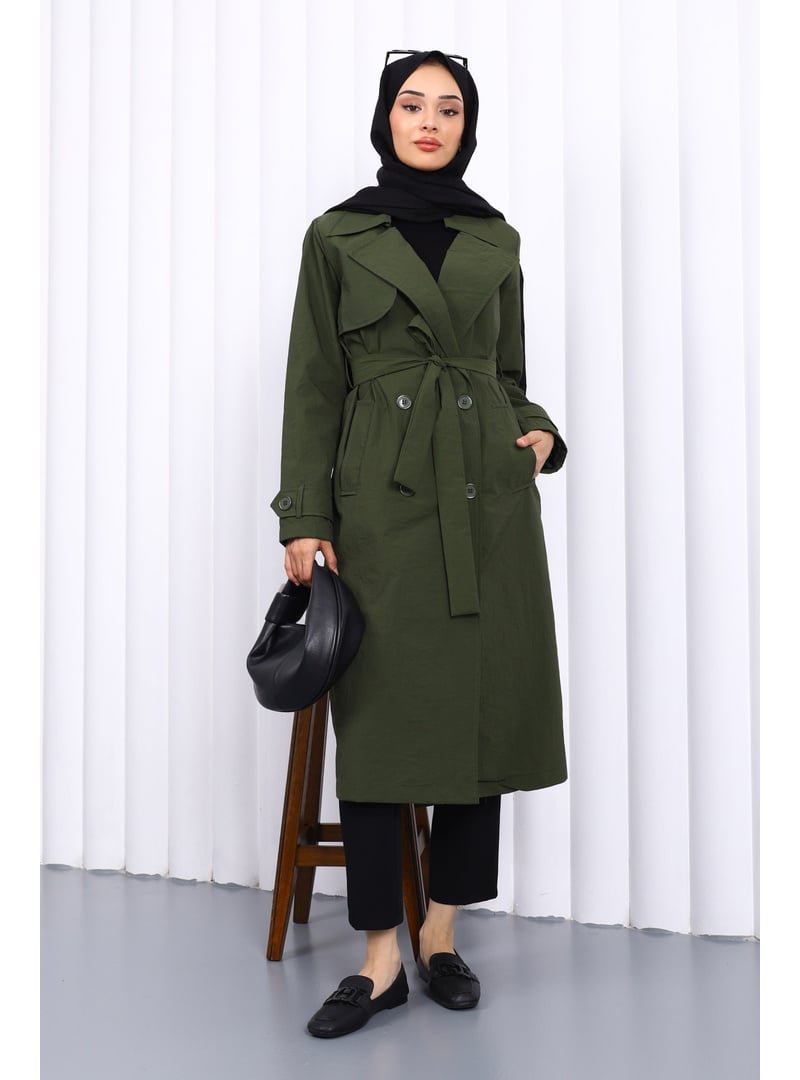 İmaj Butik Haki Kruvaze Yaka Trençkot