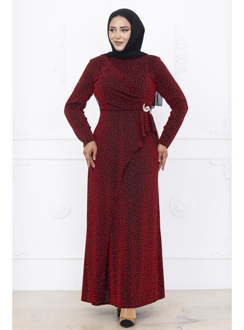 Amine Hüma Bordo Roza Abiye Elbise