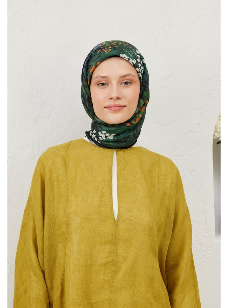 FRESHSCARFS Siyah Botanic Desen Pamuk Vual Eşarp