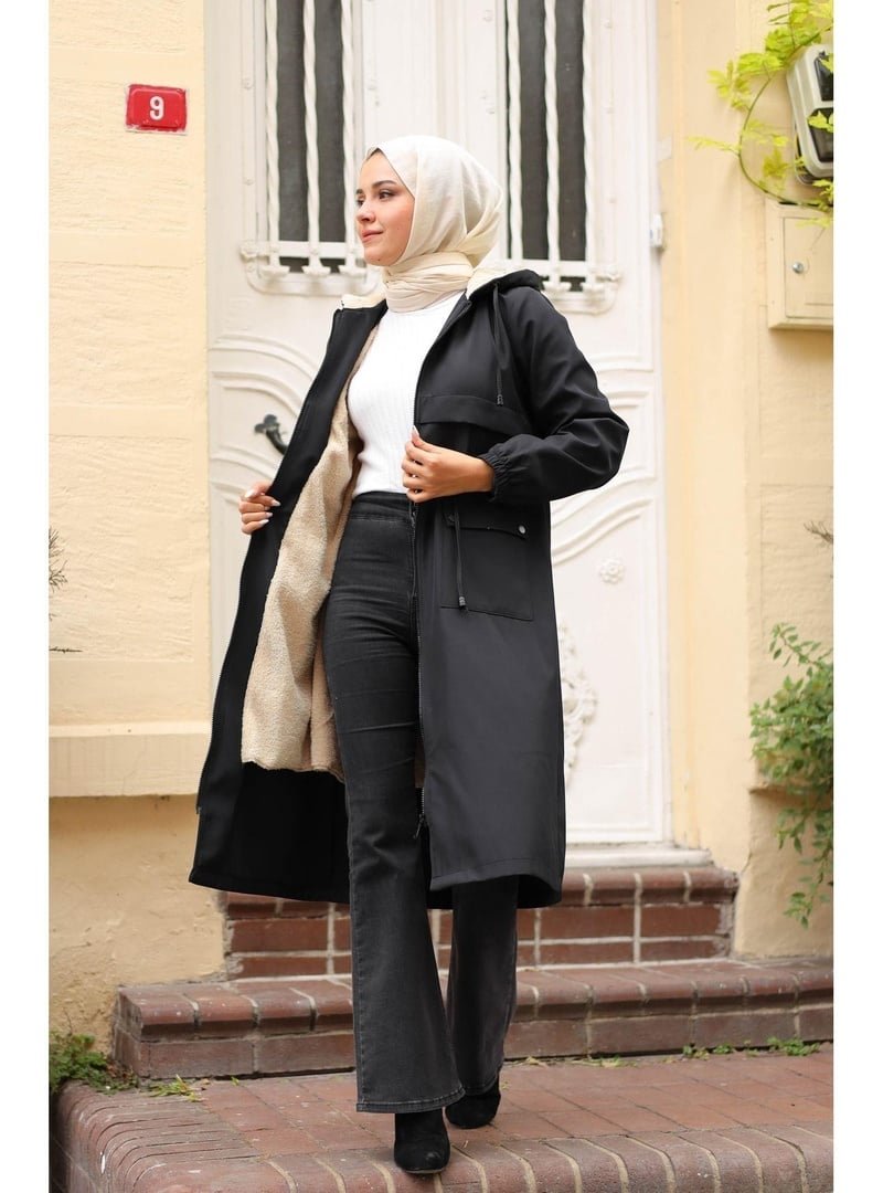 Harmatime butik Kapüşonlu Belden Sıkmalı Bondit Kaban
