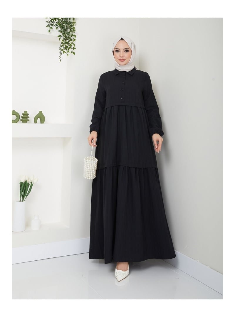 Volt Clothing Siyah Viskon Kumaş Yaka Gömlek Elbise