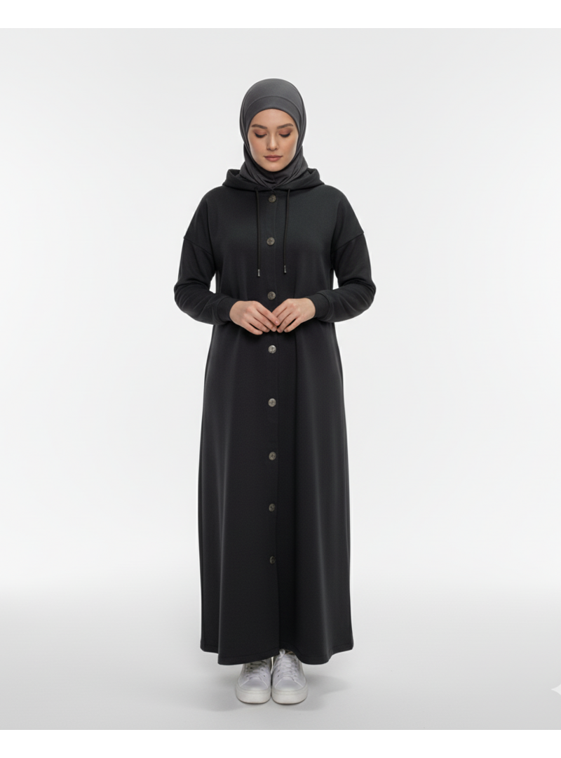 Plistre 2274_ Antrasit Gri Kapüşonlu Çıtçıtlı İplik Uzun Kap – Oversize Cepli Mevsimlik Dış Giyim Plistre 2274_ Antrasit Gri Kapüşonlu Çıtçıtlı İplik Uzun Kap – Oversize Cepli Mevsimlik Dış Giyim