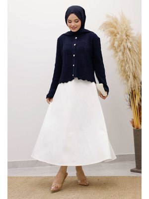 Tesettür Dünyası Lacivert Nakışlı Delikli Triko Hırka