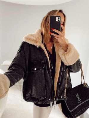 BK BOUTİQUE Renkli Denim İçi Full Kürklü Mont