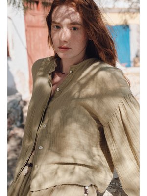 MANUKA Müslin Balon Kol Kısa Bluz Adaçayı