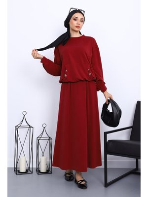 İmaj Butik Bordo Cepli Bluz Etekli Takım