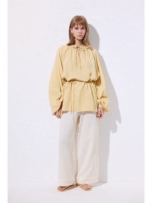 MANUKA Sarı Müslin Bağlamalı Bluz