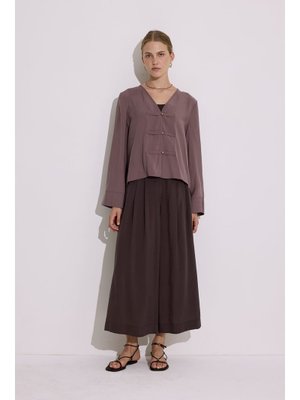 MANUKA Gül Kurusu Modal Geniş Kollu Bluz