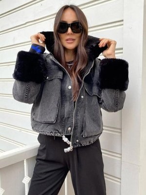 BK BOUTİQUE Siyah Denim İçi Full Kürklü Mont