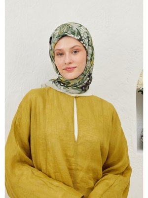 FRESHSCARFS Haki Botanic Desen Pamuk Vual Eşarp