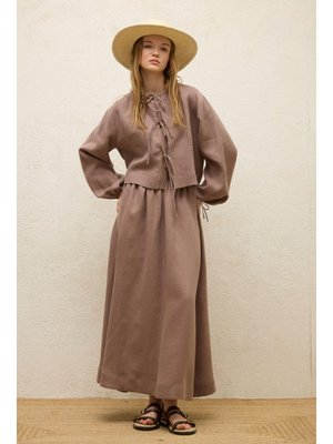 MANUKA Keten Bağcık Detaylı Bluz Gülkurusu