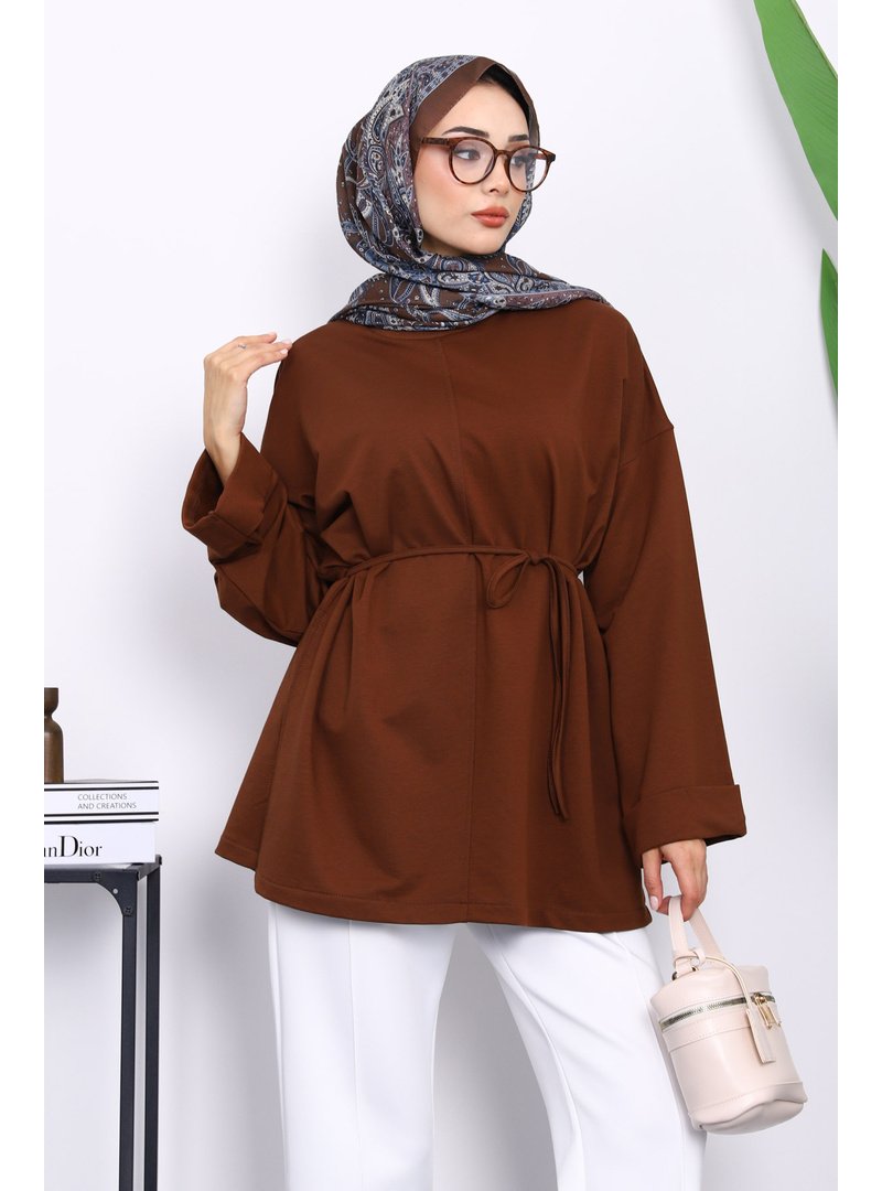 İmaj Butik Kahverengi Yanları Yırtmaçlı Bel İpli Tunik İmaj Butik Kahverengi Yanları Yırtmaçlı Bel İpli Tunik