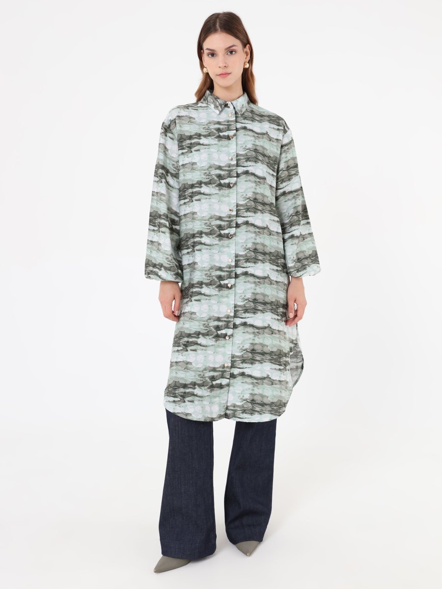 Refka Soyut Desenli Balon Kollu Uzun Tunik Yesil Refka Soyut Desenli Balon Kollu Uzun Tunik Yesil