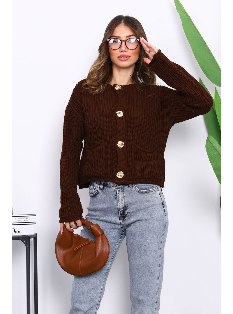 İmaj Butik Kahverengi Selanik Örgülü Kısa Triko Hırka