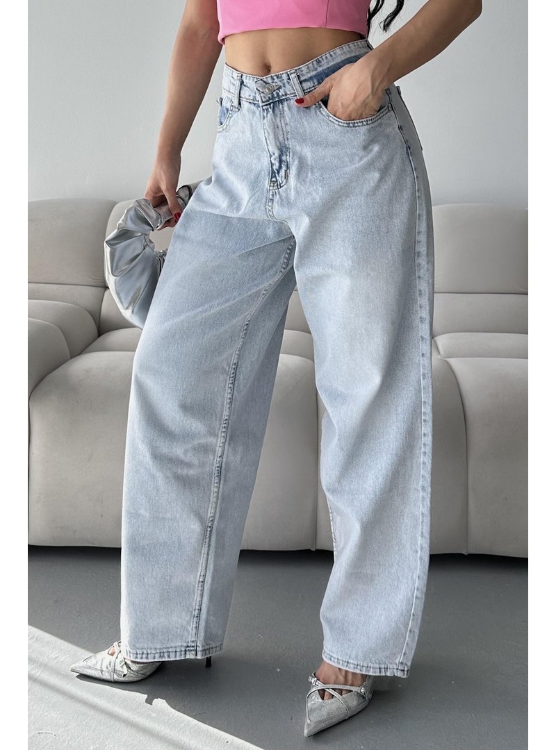 Tofisa Buz Mavi Bıyık Baggy Kot Pantolon