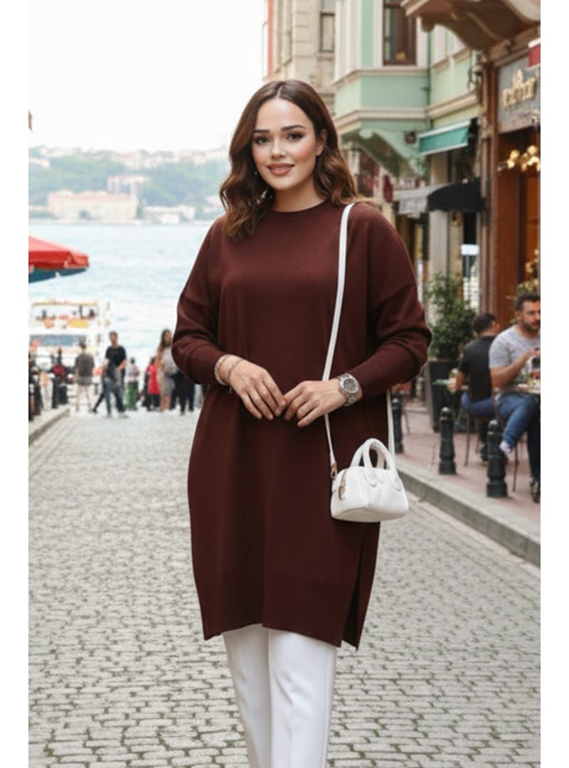 Neva Style Kahverengi Triko Kazak Tunik 17203kh2