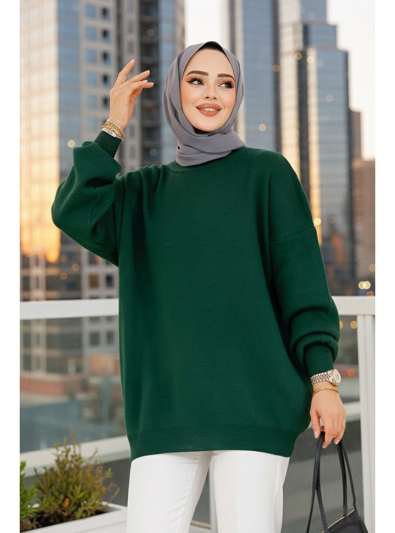 Neva Style Zümrüt Yeşili Kazak Tunik 17201zy