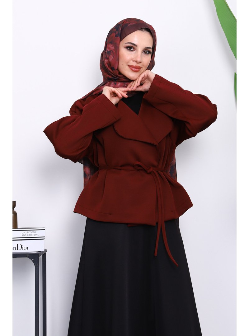 İmaj Butik Bordo Şal Yaka Scuba Puf Kısa Ceket