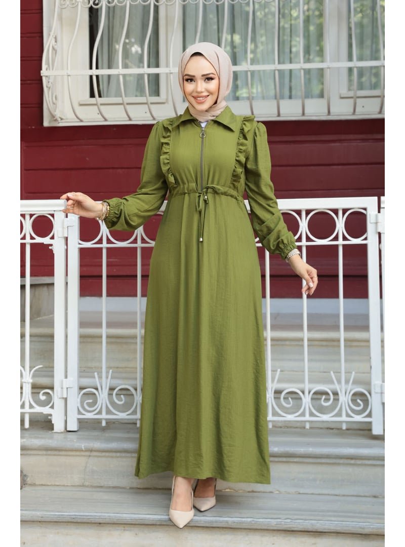Neva Style Fermuarlı Yağ Yeşili Elbise 17021yy Neva Style Fermuarlı Yağ Yeşili Elbise 17021yy