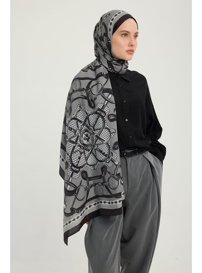ŞALESS 70x190 Cm Süvarinin Arması Siyah Vierra Desenli Viskon Şal