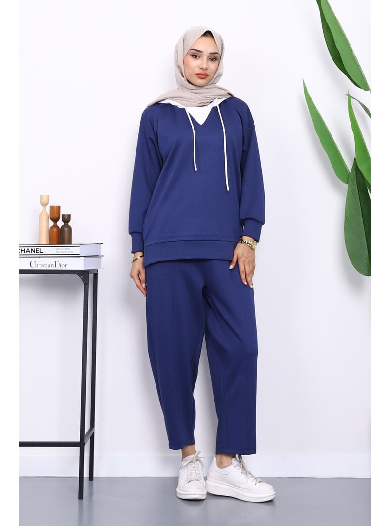 İmaj Butik Lacivert Kapüşonlu Tunik Pantolonlu Takım
