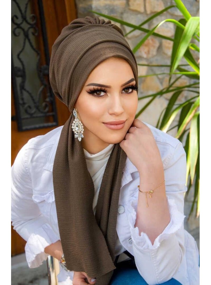 AİŞE TESETTÜR Açık Kahve Krınkıl Atkılı Bone