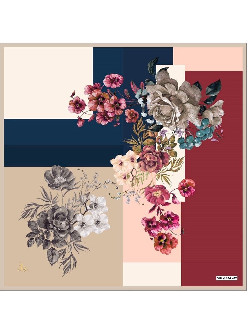 19v69 ITALIA Bordo Çiçekli Desen Black Seri Twill Eşarp Askısı İle Birlikte 90x90 Cm Bej Lacivert