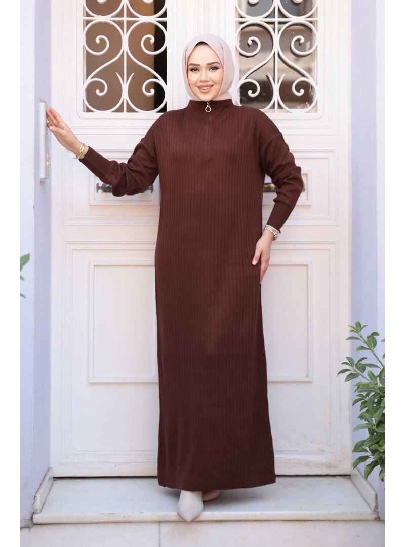 Neva Style Fitilli Kahverengi Triko Elbise 60481kh Neva Style Fitilli Kahverengi Triko Elbise 60481kh