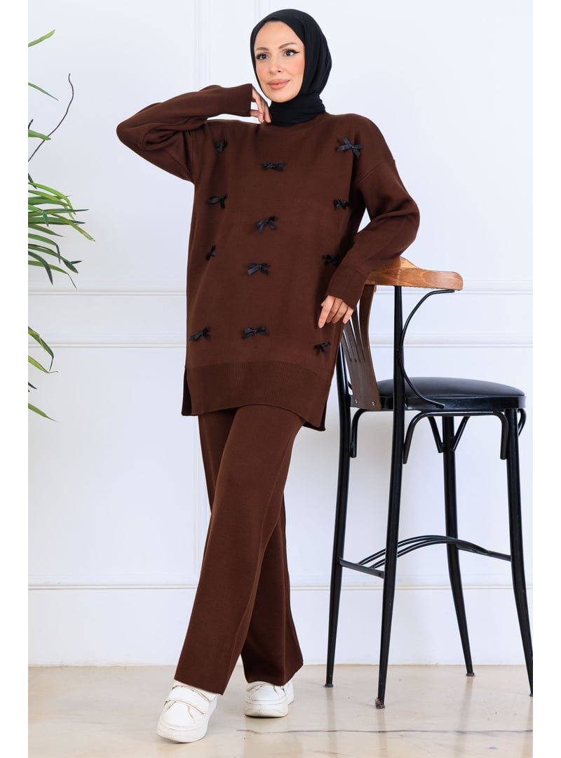 Benguen Kahverengi Fiyonk Detaylı Triko Takım