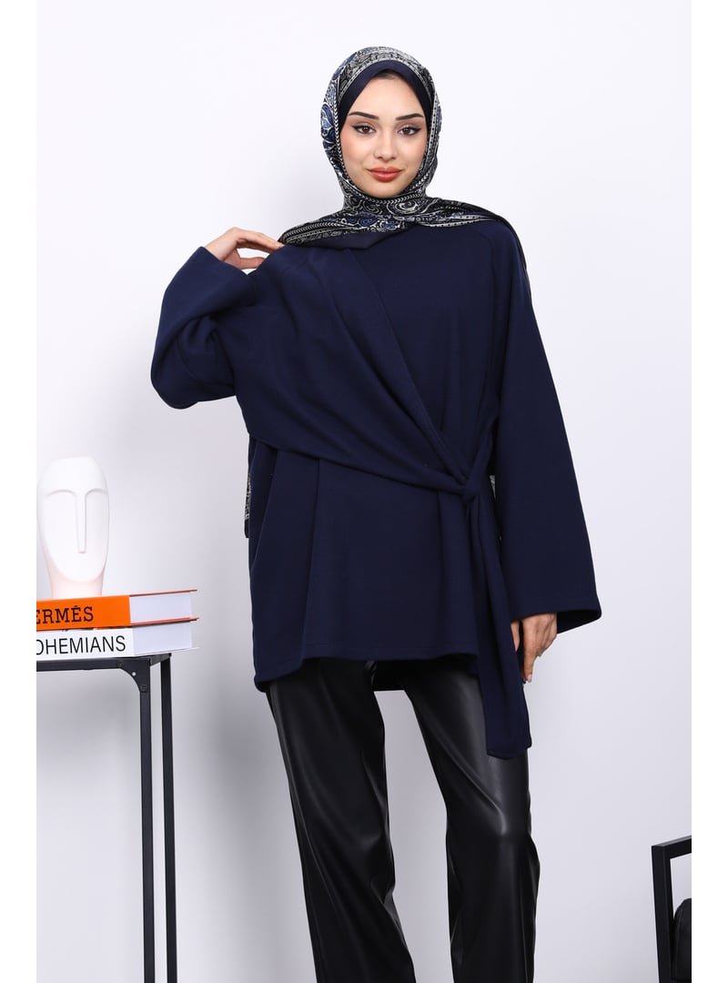 İmaj Butik Lacivert Yandan Şallı Fitilli Tunik