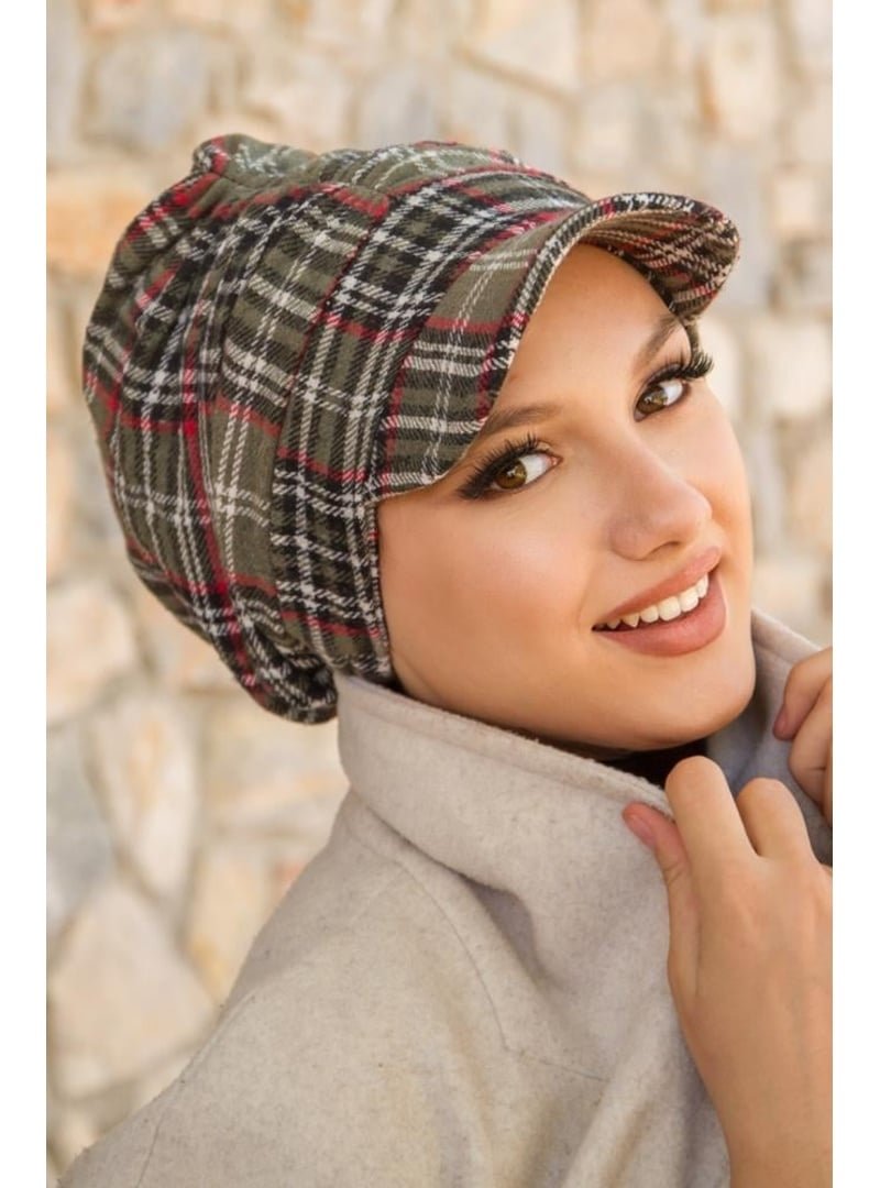 AİŞE TESETTÜR Haki Ekose Desen Şapka AİŞE TESETTÜR Haki Ekose Desen Şapka