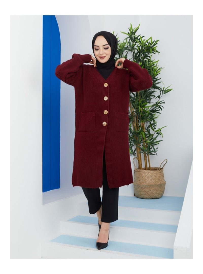 Pamuk Butik Düğmeli Cepli Siyah Triko Salaş Hırka